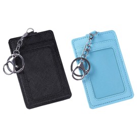 ZAYOIZY 2 Pack Slim Credit Card Holder Back/Front Pocket Purse Wallets, Faux Leather ID Badge Holders for Carrying Keys, Metro Cards, with Metal Clasps&Key Rings