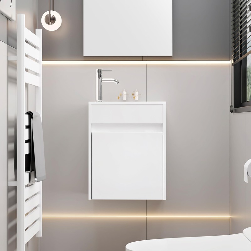eclife 16" Small Bathroom Vanity Sink Combo, Modern Painted Wall