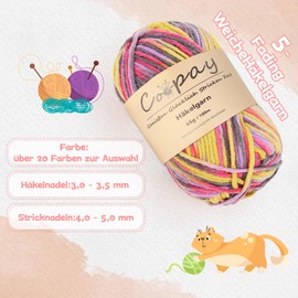 Coopay Wool for Crochet, 5 x 45 g Colour Gradient Crochet Yarn, 5-Ply Wool for Knitting, Soft Crochet Yarn, Multicoloured, Colourful Yarn for Knitting, Crochet, Beautiful Acrylic Yarn for Beginners