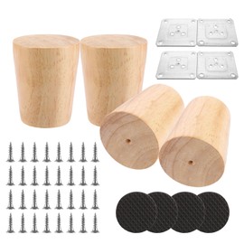 JMIATRY Set of 4 Wooden Furniture Feet, 6 cm, Wooden Feet for Furniture, Kallax Feet, Wooden Furniture Leg Feet with Mounting Plate, Screws for Sofa, Table, Chair, Tea Cabinet