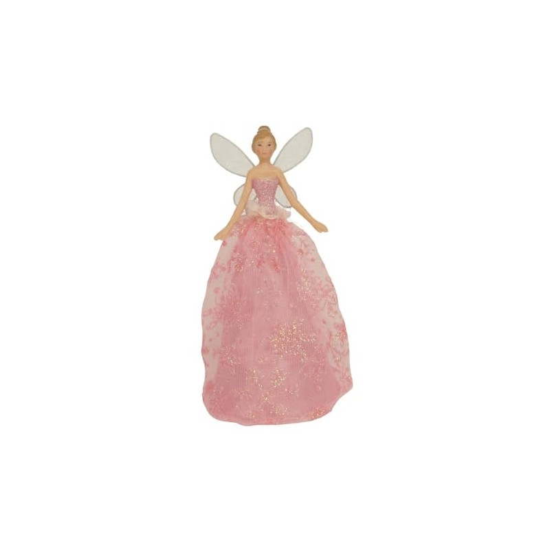 Gisela Graham Resin and Fabric Tree Top Pink Snowflake Angel