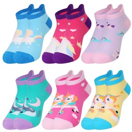 WEVIAS Kids Girls Socks Unicorn Ankle Funny Cartoon Low Cut Cotton Cute Novelty Fashion Toddler No Show Silly Socks 6 Pairs (6 Pairs Unicorn, 4-6 Years)