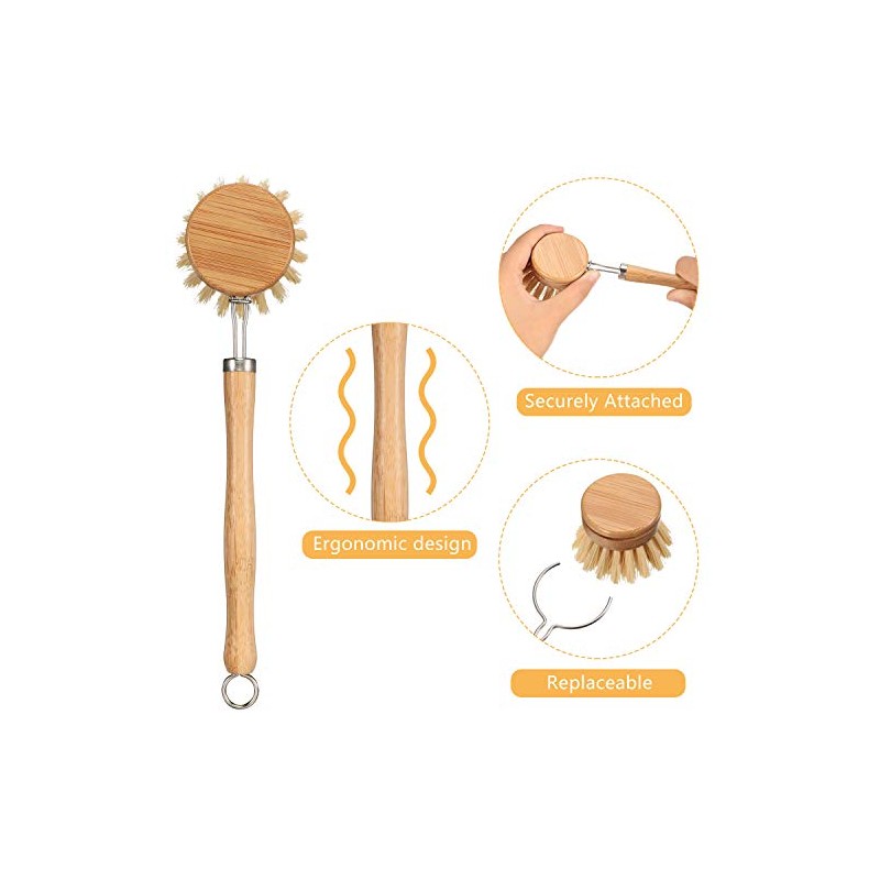 Patelai 8 Pieces Dish Brush with Wood Handle, Natural Dish