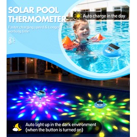 DeeprBlu Solar Digital Pool Thermometer Wireless | Floating Thermometer with Light Show & Backlit Display for Easy Night Reading | Pool Water Temperature Gauge & Indoor Hum Monitor for Year-Round Use
