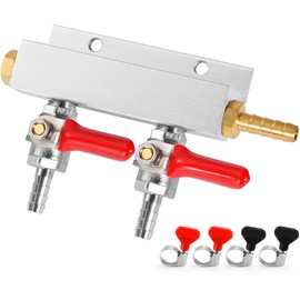 Dbgogo Kegerator Co2 Manifold, 2-Way Keg Co2 Splitter 5/16” Bard Fitting Co2 Gas Distributor Beer Keg Air Distributor Gas Manifold with Integrated Check Valves & Hose Clamps