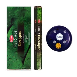 Hem Eucalyptus Incense Sticks (6 Hexa Boxes) with Wooden Incense Holder by Behal International