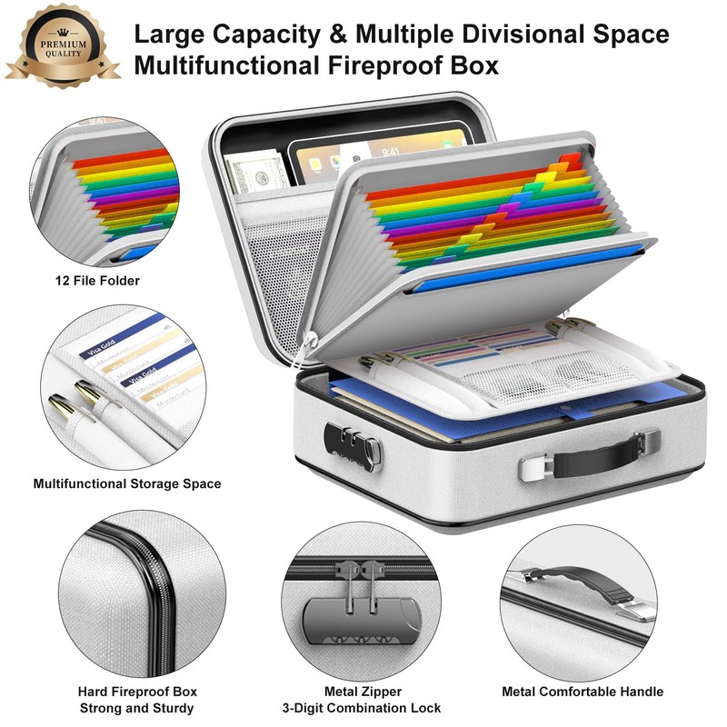 COLCASE Fireproof Document Box, Hard Case Fireproof File Organizer with