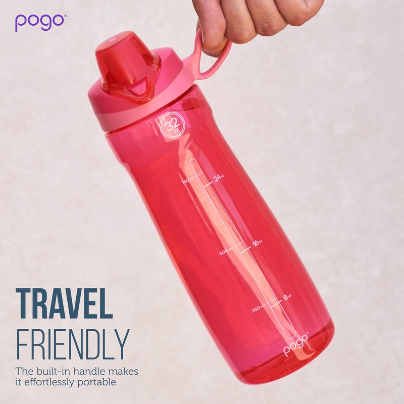 Pogo BPA-Free Plastic Water Bottle with Chug Lid, Pink, 40