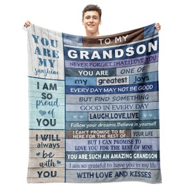 CUJUYO Grandson Gifts from Grandma Grandpa Blanket 60"x50", Grandson Gifts Throw Blanket, Gifts for Grandson Blankets Throws, Grandson Gift Ideas Blankets for Birthday Graduation Christmas