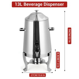 DYTesa 3.5 Gal Hot Beverage Dispenser, 13 Liter Stainless Steel Coffee Urn Chafer With Fuel Tray, Large Heating Drink Dispenser for Tea Milk Coco for Parties Buffets Hotels