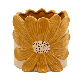 Napco 77870 Embossed Wrapped Sunflower Orange, Yellow 5.5 x 5.25 inches Ceramic Indoor/Outdoor Planter Pot Container
