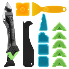 Caulking Tool 5 in 1 Caulk Remover, Silicone Caulking Grout Removal Sealant Finishing Tool with Grout Scraper, 6 Exchange Silicone Pads(Black,Size:7.3inch)