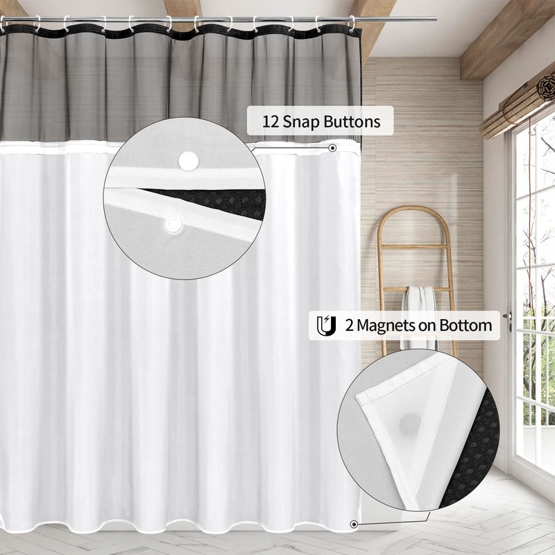 MitoVilla Black Long Shower Curtain 72 x 78, Modern Waffle
