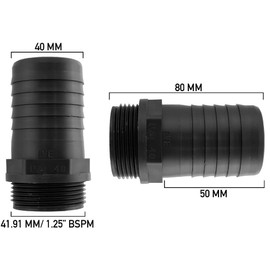 Pond Adapter 40mm Barb-1.25" bspm Fountain Pump Filter Corrugated Pipe Joiner+Free Double Wire Hose Clip 1.25" BSP = 41.9MM ACROSS The THREAD