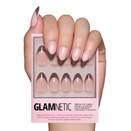 Glamnetic Press On Nails - Chocolat | Semi-Transparent Dark Brown French Tip Short Almond False Nails, Reusable Stick On Fake Nails with Glue | Salon Quality | 15 Sizes - 30 Nail Kit