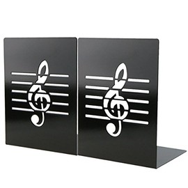 Unique Music Notes Book Stands Metal Bookends for Kids School Library Desk Study Home Office Decoration Gift(Black)