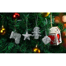 Christmas Tree Hanging Decoration Pendant Set of 4 Mini Spun Glass 2022 Xmas Tree Ornaments(Silver)