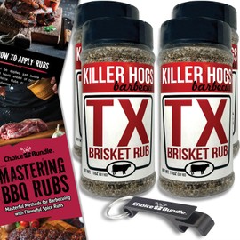 Killer Hogs TX Brisket Rub - Texas Style Premium BBQ Seasoning 4 pk (44 oz) + Barbecue Masters & Bottle Opener (6 Items)!