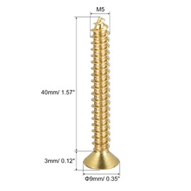 sourcing map Brass Wood Screws, M5x40mm Phillips Flat Head Self Tapping Connector for Door Hinges, Wooden Furniture, Home Appliances 20Pcs