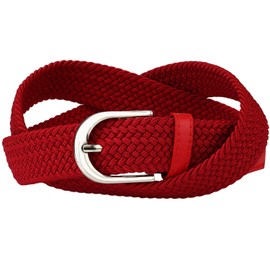 Falari Men Women Multicolored Elastic Stretch Braided Belt Canvas Fabric Woven No Holes Belt (1003 - Red, X-Large)