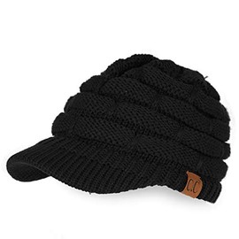 C.C Hatsandscarf Exclusives Women's Ribbed Knit Hat with Brim (YJ-2023) (A Black)