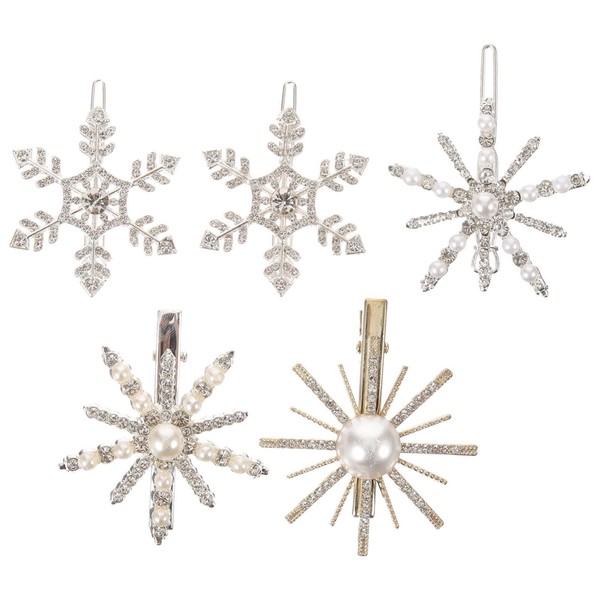 minkissy Pack of 5 Snowflake Hair Clips Christmas Hair Pin Snowflake Alligator Hair Clip Winter Snowflake Hair Pins Christmas Party Wedding Hair Accessories for Bride