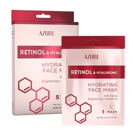 Azure Cosmetics Retinol & Hyaluronic Acid Anti Aging Facial Sheet - Rejuvenating & Hydrating Face Mask - Helps Reduce Fine Lines & Wrinkles, Smooths & Repairs - Made in Korea - Pack of 5