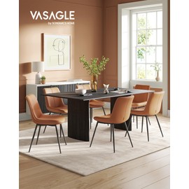 VASAGLE Leather Dining Chairs Set of 2, Comfortable Upholstered Seat Dining Room Chairs with Swivel Leveling Feet, Curved Backrest Kitchen Chair for Living, Restaurant, Easy Assemble, Caramel Brown