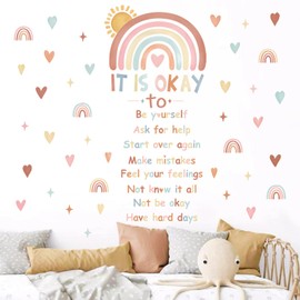 wondever Reading Corner Boho Rainbow Wall Decals Kids Inspirational Quotes It is Okay to Be Yourself Peel and Stick Wall Art Stickers for Classroom Reading Room Baby Nursery