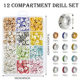 600pcs Spacer Beads for Jewelry Making, 8mm Rhinestone Spacer Beads Crystal Bead Spacers for Bracelets, for Bracelet Necklace Jewelry Making DIY （12 Colors）