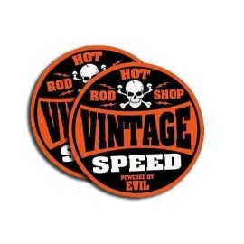 Speed Demon Hot Rod Shop Garage Stickers Vintage Speed Powered by Speed 5" Decals Orange * 2 PACK **  764