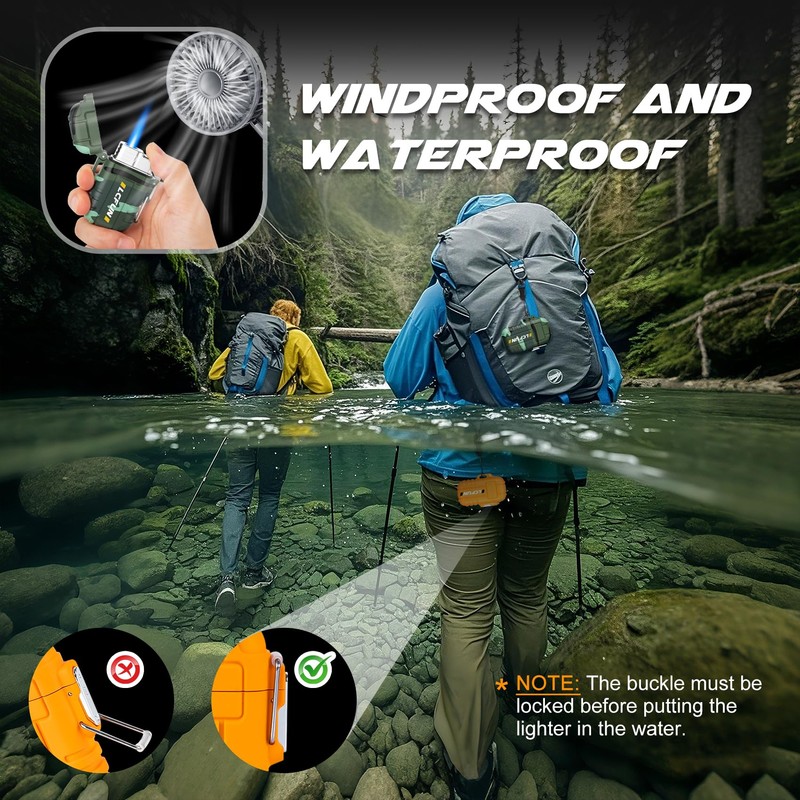LcFun 2 Pack Waterproof Lighters, Outdoor Windproof Torch Lighters Butane