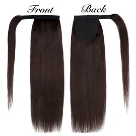 MY-LADY Ponytail Extension Human Hair 20 Inch Dark Brown Wrap Around Drawstring Real Remy Hair Ponytail Long Straight Pony Tail for Women Kids Clip in Hairpiece 95g