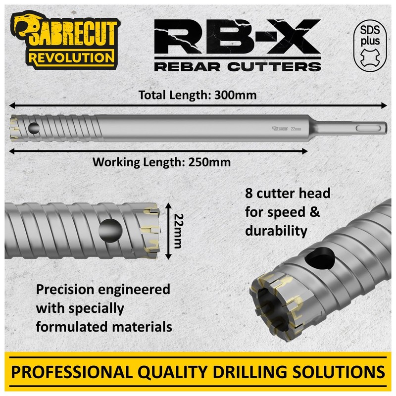 SabreCut Professional 22mm x 300mm Rebar Cutter Fixed SDS Carbide