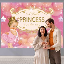 Baby Shower Backdrops Gold Crown Pink Lace Skirt Lovely Girl Photo Background A Little Princess is On Her Way Photography Background Royal Princess Baby Shower Party Decor Supplies 7x5Ft