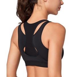 Yvette Sports Bra Very Strong Hold with Front Fastening Large Sizes for Fitness Jogging Bra, black