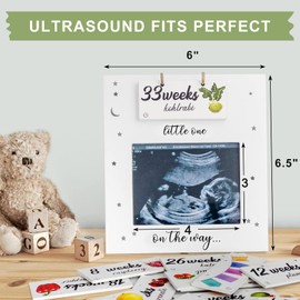 Sonogram Picture Frame - Weekly Fruit & Vegs Pregnancy Milestone, Pregnancy Tracker For Bump Growth, First Ultrasound Picture Frame, Pregnancy Gifts For Expecting Parents, Pregnancy Announcement