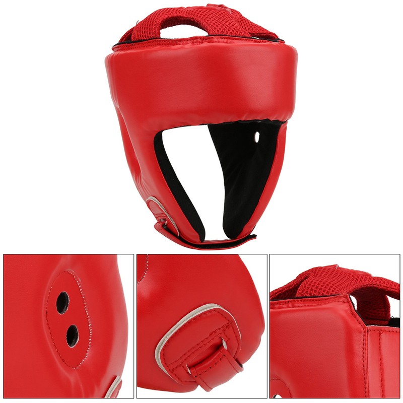 Boxing Helmet PU Leather Adjustable Head Guard Sanda Kickboxing Training