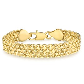 kptophk 14K Gold 10mm Mesh Chain Link Bracelet | Gold Bracelets For Women | Jewelry Gift