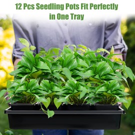 mwellewm 5 Pcs Seed Starter Tray, 60 Pcs Nursery Pots Kit, Thickened Seed Starting Trays Square Seedling Pots for Plants Sturdy Microgreens Growing Trays Reusable Germination Tray(Black)