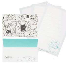 Mini Letter Set [Cat Hill] Green ML-01009 Shinzikatoh Letter Letter Stationery Gift Greeting ShinziKatoh Cat Cat Hill Heartwarming
