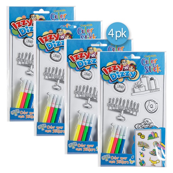 Izzy 'n' Dizzy Hanukkah Color and Stick - 4 Pack - Color Your Own Stickers - Includes 4 Markers - Hanukah Arts and Crafts - Gifts and Games