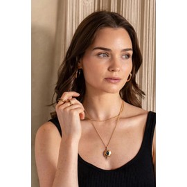 PEARLADA Dainty 18k Gold Locket Necklace for Women, Blue Crystal Pendant Necklace with Picture Inside, Elegant Memorial Photo Necklace