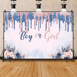 Mestiker 7x5ft Boy or Girl Backdrop Banner Blue Pink Cream Gender Reveal Backdrop Boy or Girl Party Decoration Photography Background Dessert Table Decoration Studio Photography Prop Vinyl