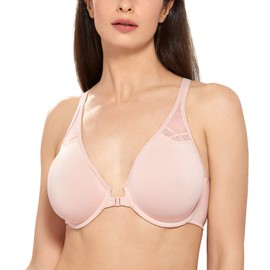 DELIMIRA Women's Racerback Front Closure Plus Size Seamless Comfort Underwire Bra Gentle Rose 36C