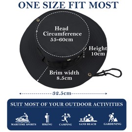 ehsbuy Safari Sun Hat Men's Wide Brim Boonie Bush Hat Foldable Cowboy Style Fishing Hat Breathable Hiking Hat Outdoor Bucket Hat with Adjustable Chin Strap, black, Unit size