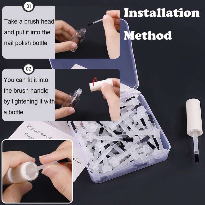 HOIUMLZ 50pcs Nail Polish Replacement Brush Kit with Handle Disposable