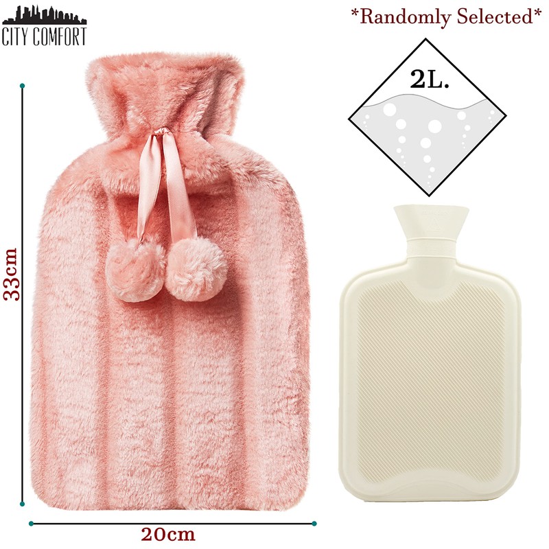 2 Litre Hot Water Bottle with Luxury Fluffy Fur Cover