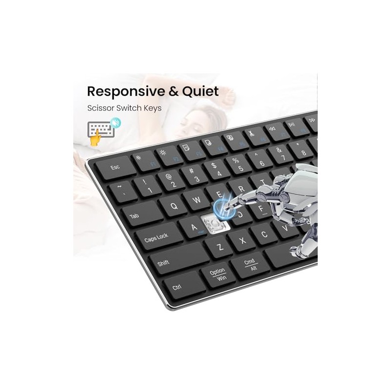 TIETI 2.4G Wireless Bluetooth Keyboard Rechargeable, Stainless Steel Ultra Slim