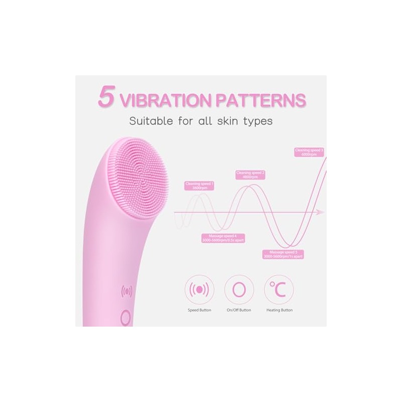 Rechargeable Silicone Facial Cleansing Brush with Heat Massage